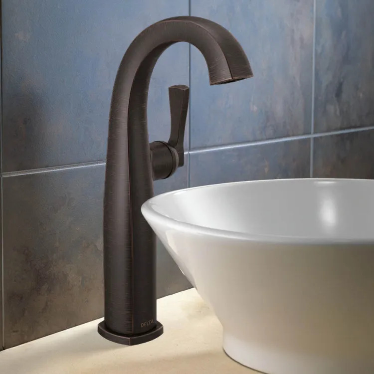 Delta Stryke Vessel Bathroom Faucet, Single Lever Handle, Deck Mount, Rigid Spout, Diamond Seal, ADA, 1.2 GPM, Venetian Bronze - 777-RB-DST