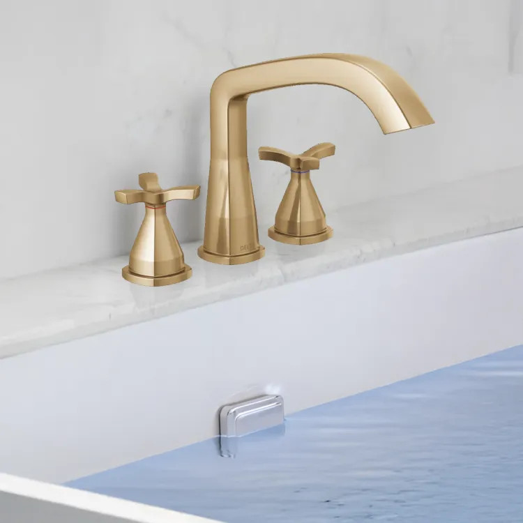Delta Stryke Three Hole Roman Tub Only Trim, Helo Spoke Handles, Rigid Spout, ADA, Lumicoat Champagne Bronze - T27766-CZ-PR