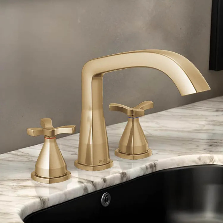 Delta Stryke Three Hole Roman Tub Only Trim, Helo Spoke Handles, Rigid Spout, ADA, Lumicoat Champagne Bronze - T27766-CZ-PR