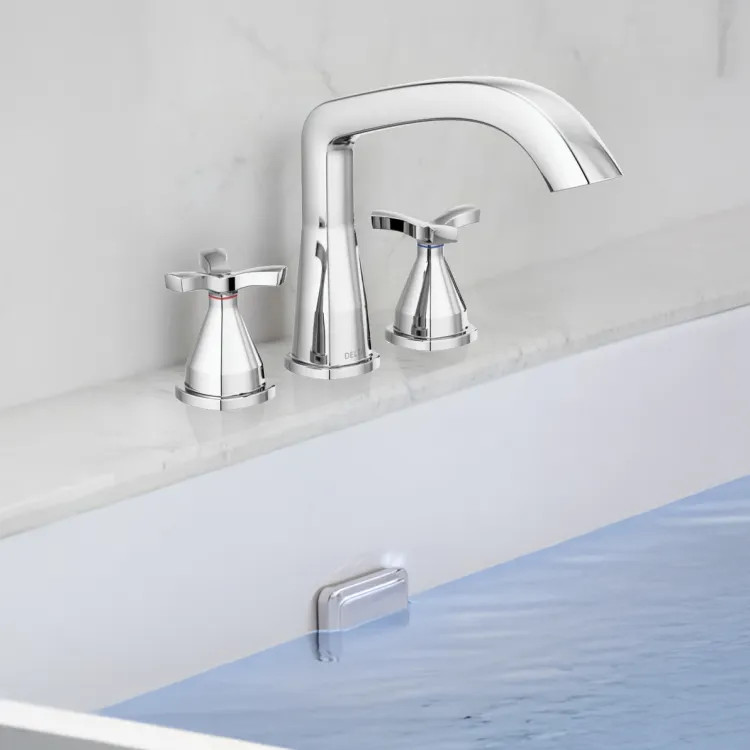 Delta Stryke Three Hole Roman Tub Only Trim, Helo Spoke Handles, Rigid Spout, ADA, Lumicoat Chrome - T27766-PR
