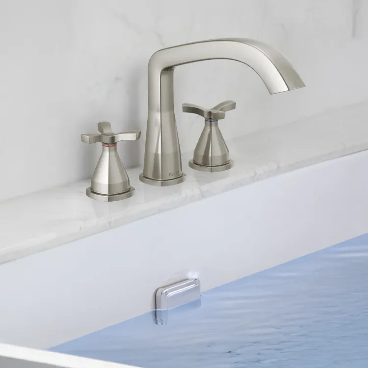 Delta Stryke Three Hole Roman Tub Only Trim, Helo Spoke Handles, Rigid Spout, ADA, Lumicoat Stainless - T27766-SS-PR