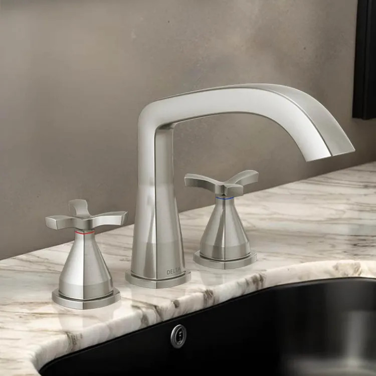 Delta Stryke Three Hole Roman Tub Only Trim, Helo Spoke Handles, Rigid Spout, ADA, Lumicoat Stainless - T27766-SS-PR