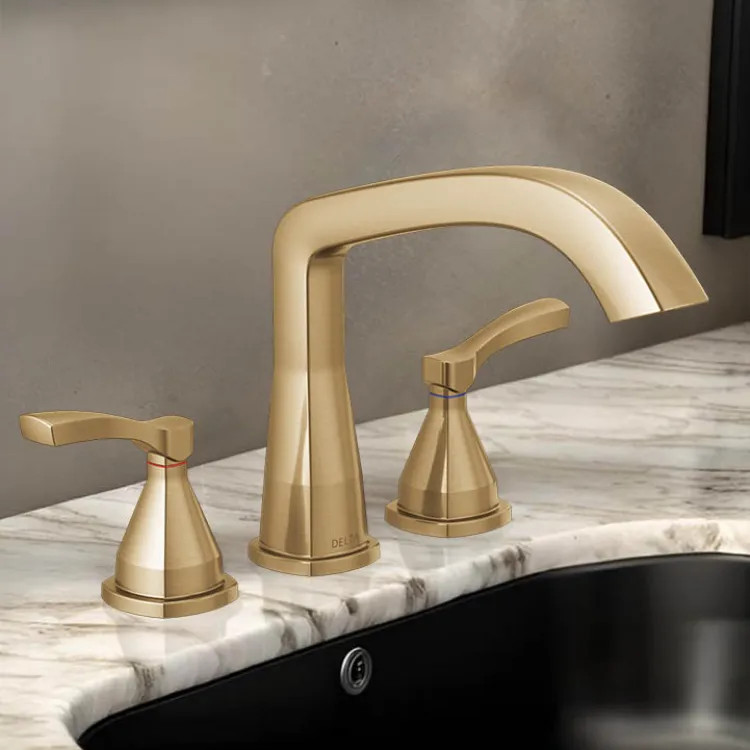 Delta Stryke Three Hole Roman Tub Only Trim, Lever Handles, Rigid Spout, ADA, Lumicoat Champagne Bronze - T2776-CZ-PR