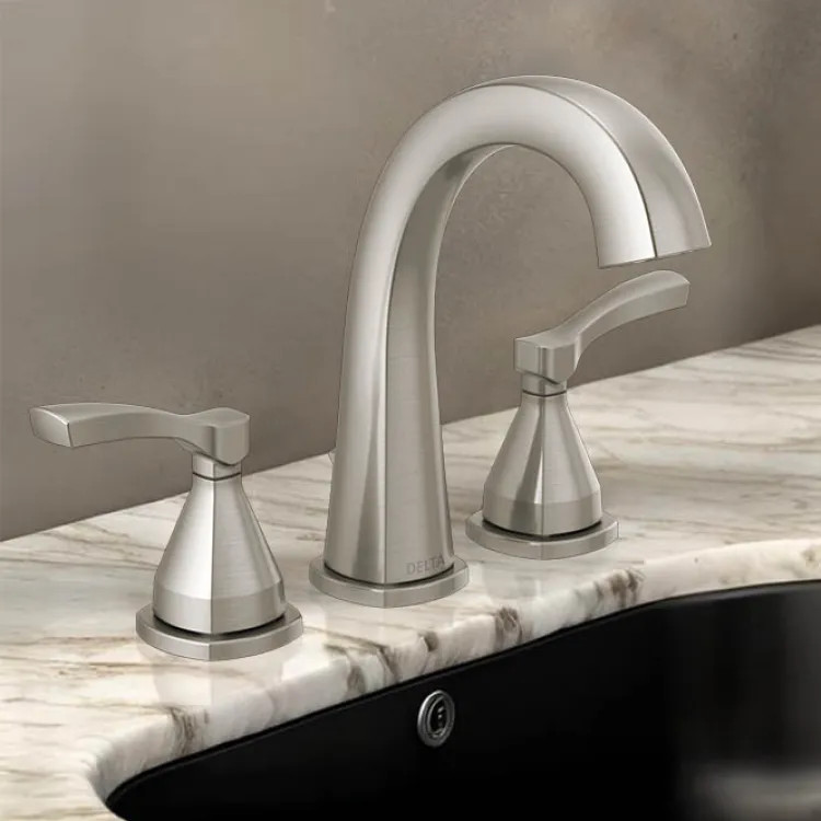 Delta Stryke Widespread Bathroom Faucet With Metal Pop-Up, Two Lever Handles, Diamond Seal, ADA, 1.2 GPM, Lumicoat Stainless - 35775-SS-PR-MPU-DST 