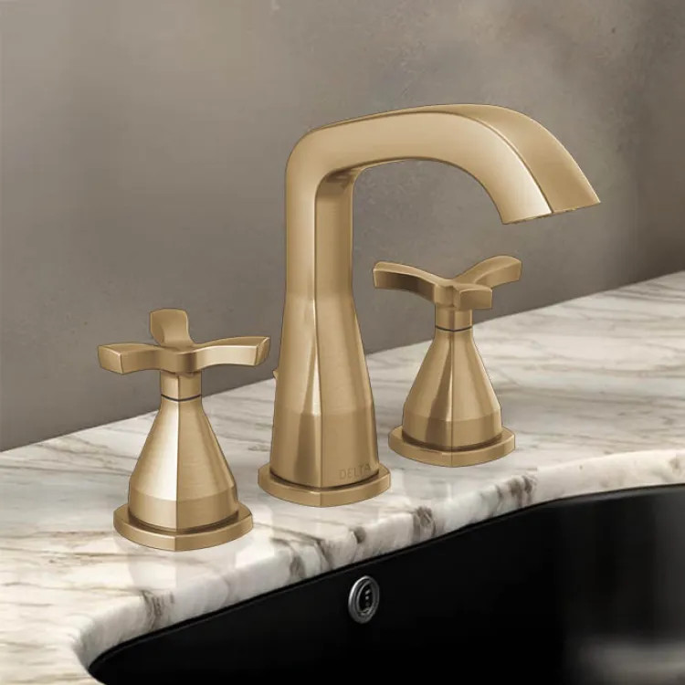 Delta Stryke Widespread Bathroom Faucet With Metal Pop-Up, Helo Spoke Handles, Diamond Seal, ADA, 1.2 GPM, Lumicoat Champagne Bronze - 357766-CZ-PR-MPU-DST
