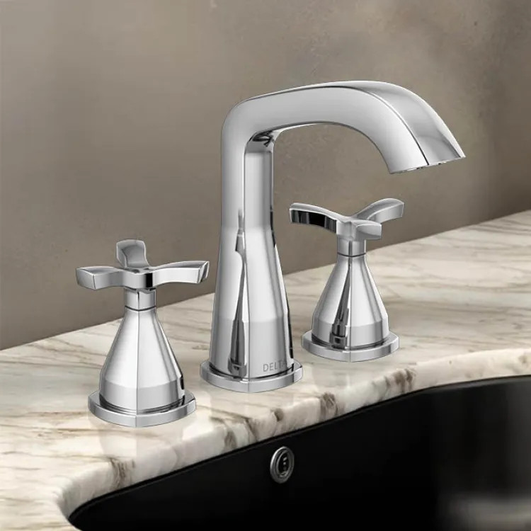 Delta Stryke Widespread Bathroom Faucet With Metal Pop-Up, Helo Spoke Handles, Diamond Seal, ADA, 1.2 GPM, Lumicoat Chrome - 357766-PR-MPU-DST
