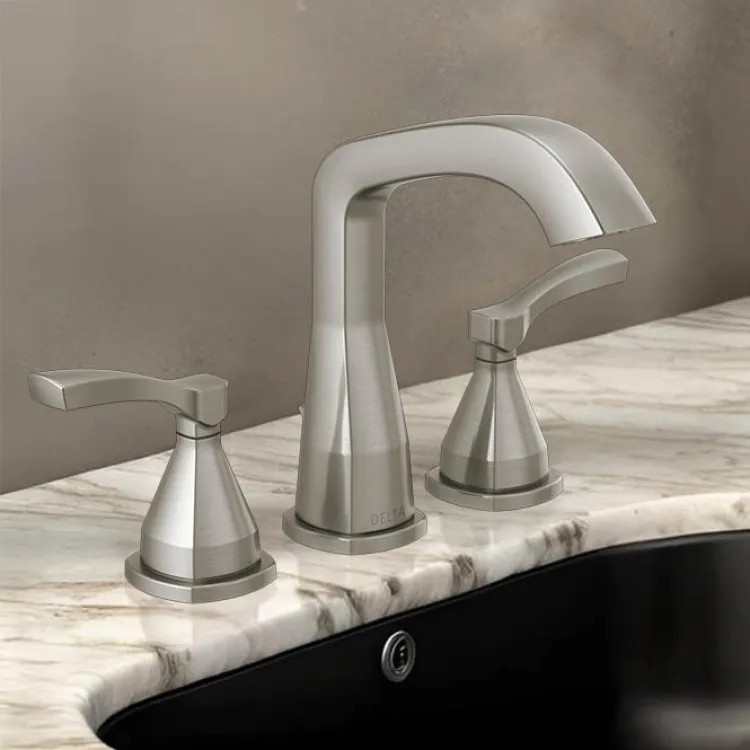 Delta Stryke Widespread Bathroom Faucet With Metal Pop-Up, Lever Handles, Diamond Seal, ADA, 1.2 GPM, Lumicoat Stainless - 35776-SS-PR-MPU-DST