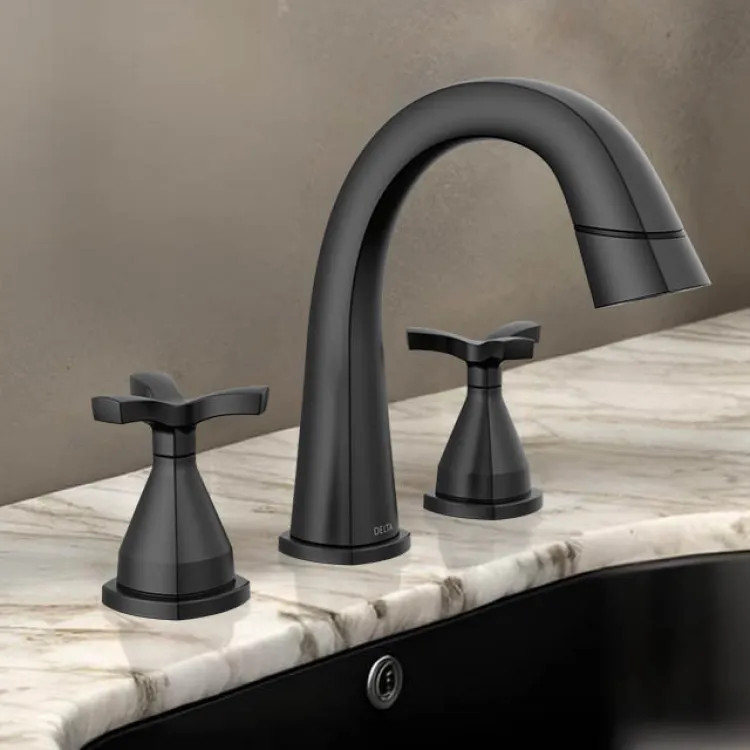 Delta Stryke Widespread Bathroom Faucet, Two Handles, DIAMOND Seal, MagnaTite, 1.2 GPM, Matte Black - 357756-BLPD-DST