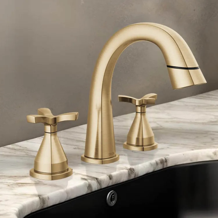 Delta Stryke Widespread Bathroom Faucet, Two Handles, DIAMOND Seal, MagnaTite, 1.2 GPM, Lumicoat Champagne Bronze - 357756-CZPD-PR-DST