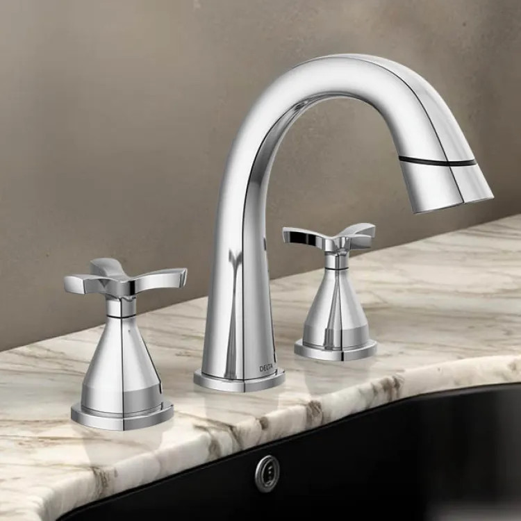 Delta Stryke Widespread Bathroom Faucet, Two Handles, DIAMOND Seal, MagnaTite, 1.2 GPM, Lumicoat Chrome - 357756-PD-PR-DST