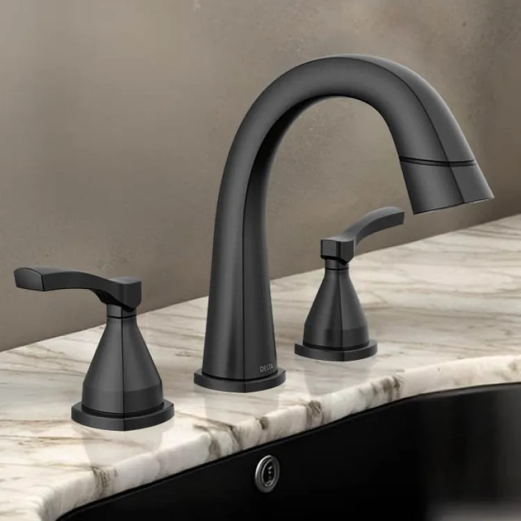 Delta Stryke Widespread Bathroom Faucet, Two Handles, DIAMOND Seal, MagnaTite, ADA, 1.2 GPM, Matte Black - 35775-BLPD-DST