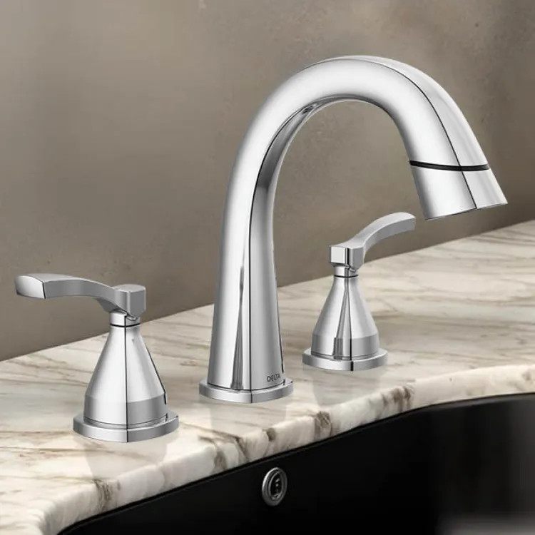 Delta Stryke Widespread Bathroom Faucet, Two Handles, DIAMOND Seal, MagnaTite, ADA, 1.2 GPM, Lumicoat Chrome - 35775-PD-PR-DST