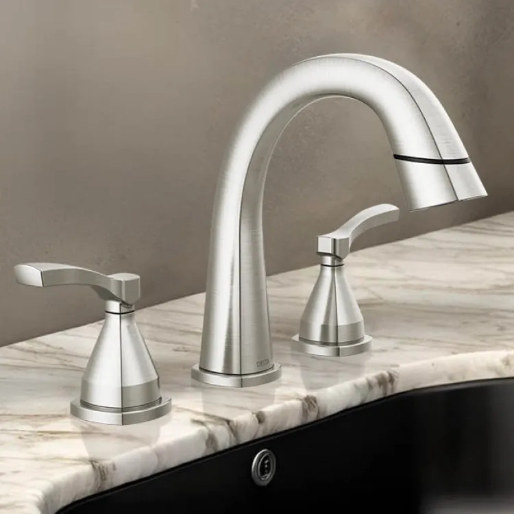 Delta Stryke Widespread Bathroom Faucet, Two Handles, DIAMOND Seal, MagnaTite, ADA, 1.2 GPM, Lumicoat Stainless - 35775-SSPD-PR-DST