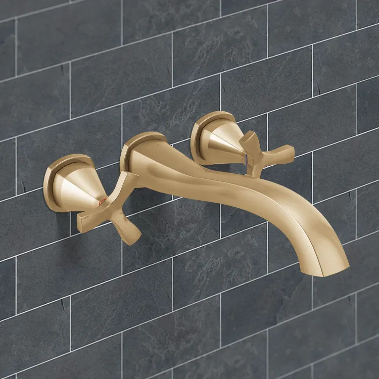 Delta Stryke Two-Handle Wall-Mount Tub Faucet Trim, Helo-Spoke Handles, 8 GPM, Lumicoat Champagne Bronze - T57766-CZ-PR-WL