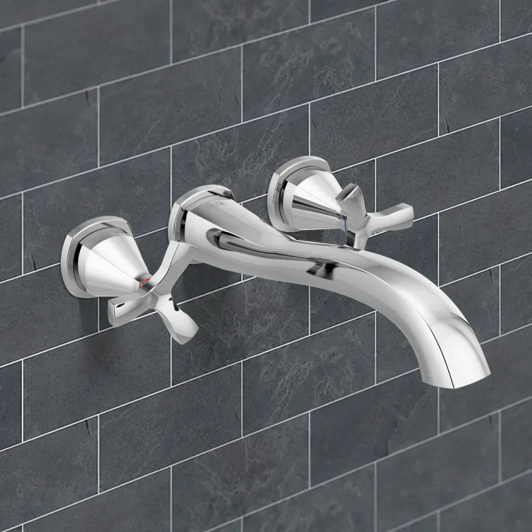 Delta Stryke Two-Handle Wall-Mount Tub Faucet Trim, Helo-Spoke Handles, 8 GPM, Lumicoat Chrome - T57766-PR-WL