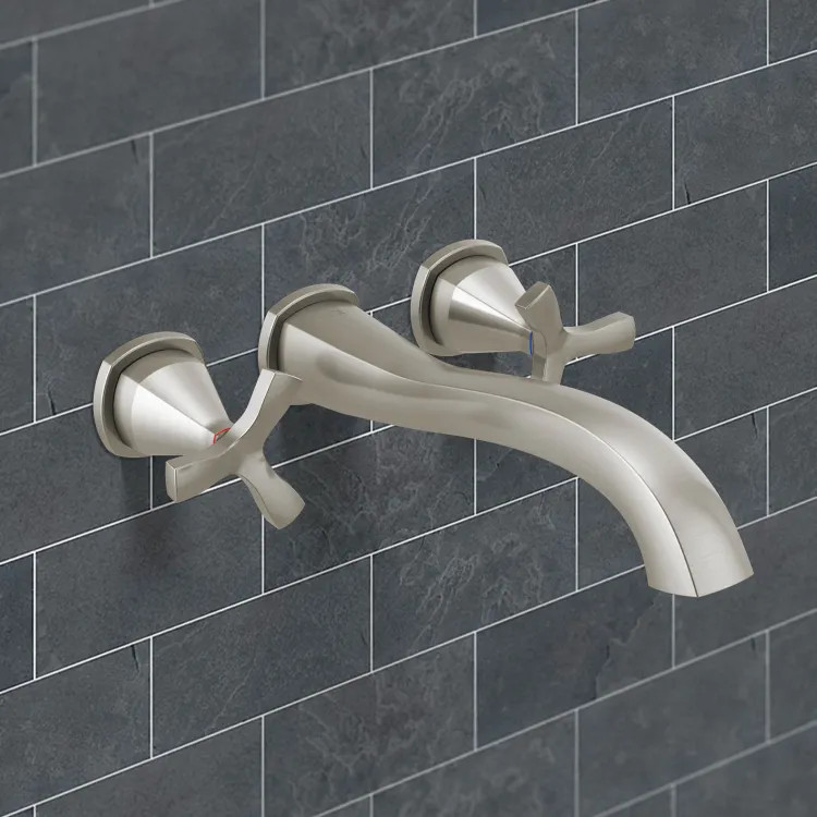 Delta Stryke Two-Handle Wall-Mount Tub Faucet Trim, Helo-Spoke Handles, 8 GPM, Lumicoat Stainless - T57766-SS-PR-WL