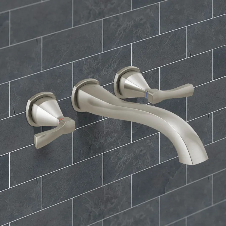 Delta Stryke Two-Handle Wall-Mount Tub Faucet Trim, Lever Handles, 8 GPM, Lumicoat Stainless - T5776-SS-PR-WL