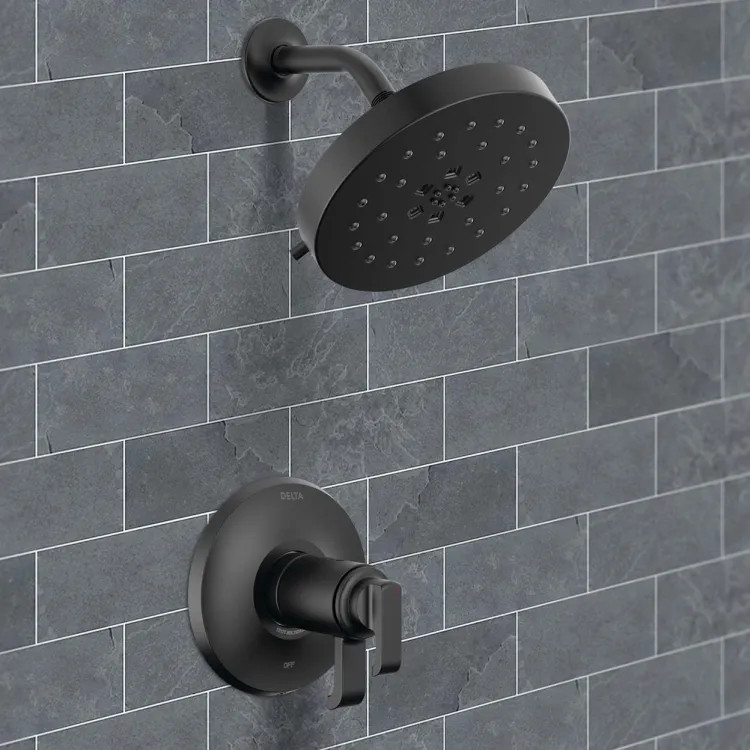 Delta Tetra TempAssure 17T Series H2Okinetic Shower Faucet with 4-Setting Showerhead, 1.75 GPM, Two Lever Handles, Matte Black - T17T289-BL