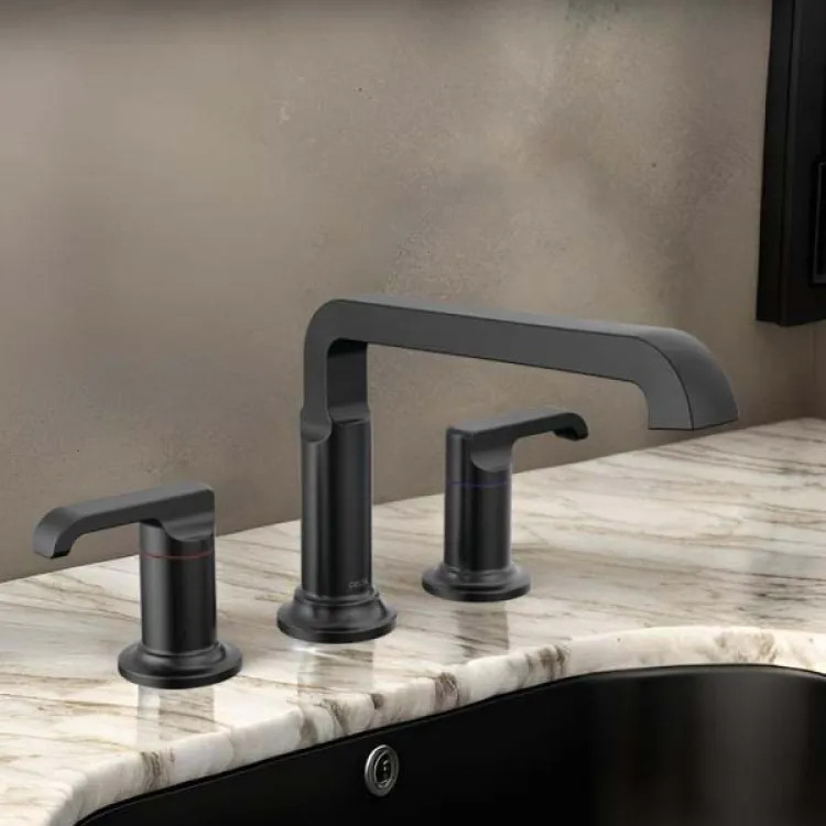 Delta Tetra Two-Handle Roman Tub Trim, Angular Spout, Less Handles, Matte Black - T2789-BLLHP