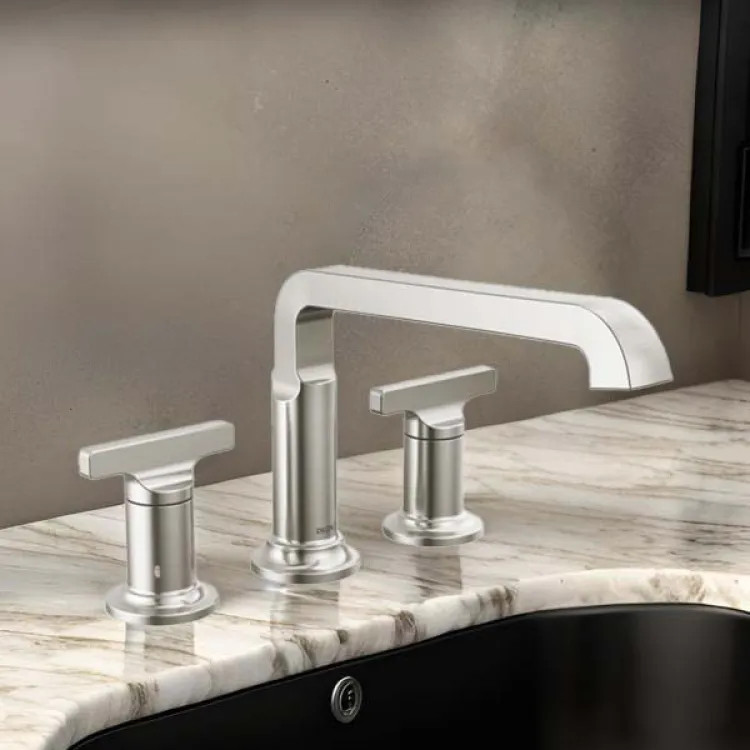 Delta Tetra Two-Handle Roman Tub Trim, Angular Spout, Less Handles, Lumicoat Stainless - T2789-SS-PR-LHP