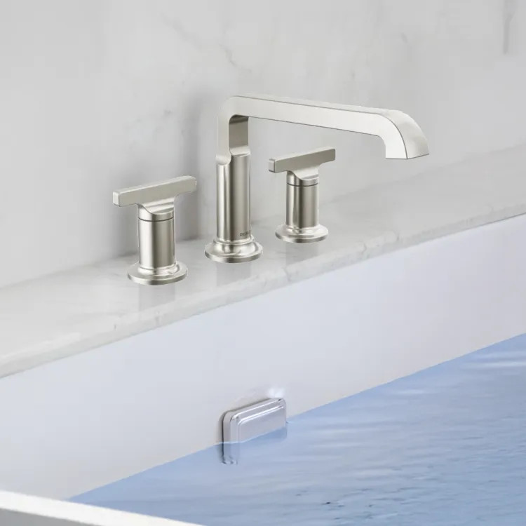 Delta Tetra Roman Tub Trim, Angular Spout, (Less Handles), Lumicoat Stainless - T2789-SS-PR-LHP