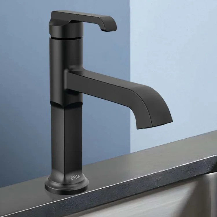 Delta Tetra Bathroom Faucet, Single Handle, Deck Mount, DIAMOND Seal, ADA, 1.2 GPM, (Less Pop-Up), Matte Black - 589-BLLPU-DST