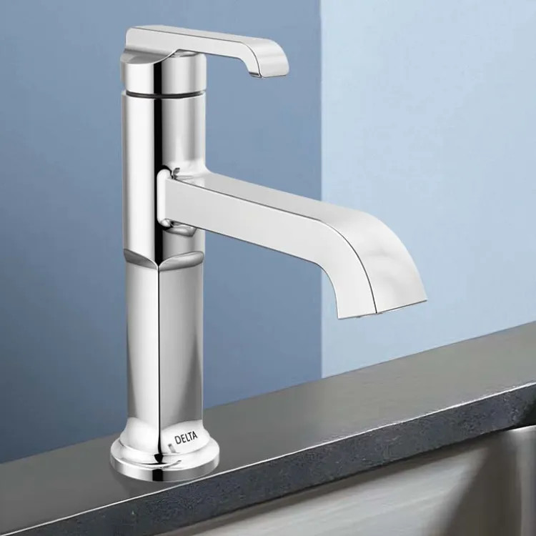 Delta Tetra Bathroom Faucet With Metal Pop-Up, Single Handle, Deck Mount, DIAMOND Seal, ADA, 1.2 GPM, Lumicoat Chrome - 589-PR-DST