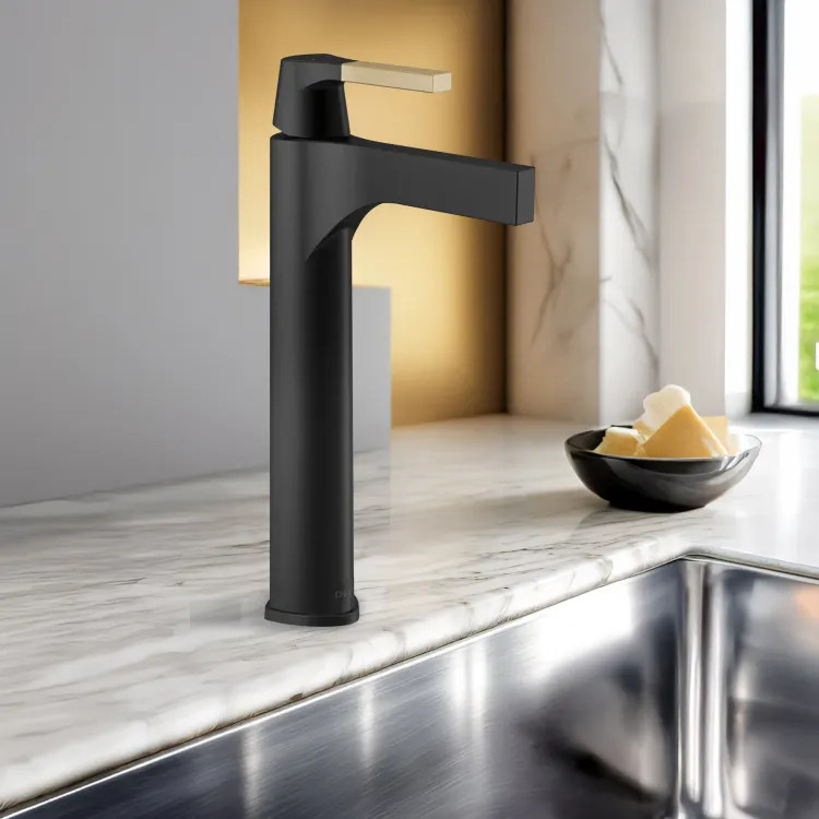 Delta Zura Single Handle Vessel Bathroom Faucet, Matte Black / Champagne Bronze - 774-GZ-DST
