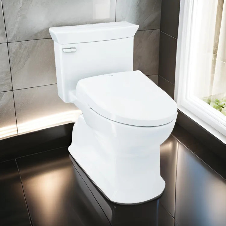 TOTO Eco Soiree WASHLET+ One-Piece Toilet w/ S7 Bidet Seat, 1.28 GPF, Contemporary Lid, Cotton White - MW9644726CEFG#01