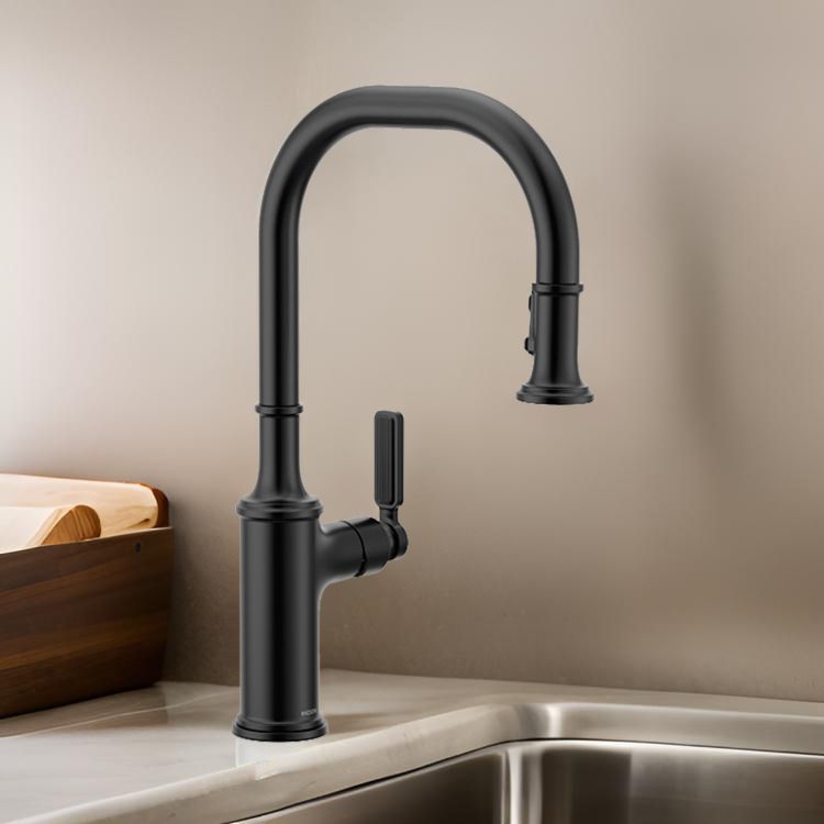 Moen Smyth One-Handle, High-Arc Pulldown Kitchen Faucet, PowerBoost, 1.5 GPM, Matte Black - 7770BL