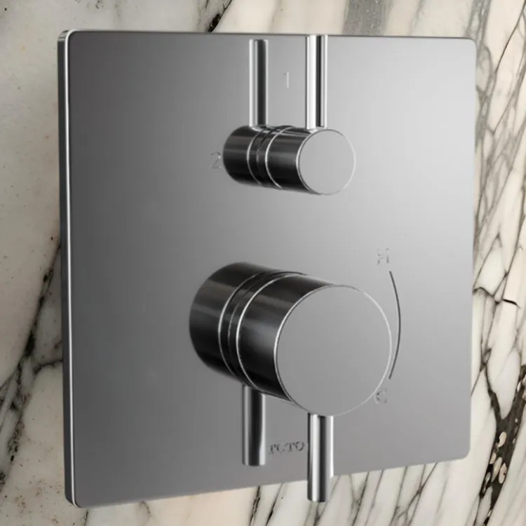 TOTO 7" Square Pressure Balance Valve Trim with Diverter, Lever Handles, Polished Chrome - TBV02802U#CP