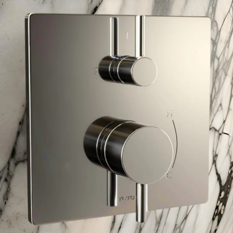 TOTO 7" Square Pressure Balance Valve Trim with Diverter, Lever Handles, Brushed Nickel - TBV02802U#BN