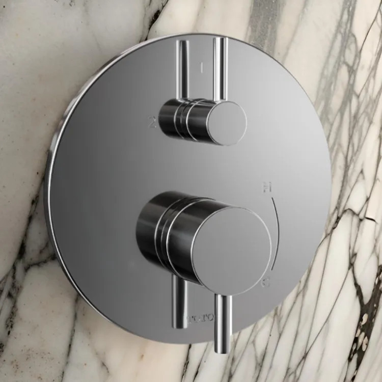 TOTO 7" Round Pressure Balance Valve Trim with Diverter, Lever Handles, Polished Chrome - TBV01802U#CP