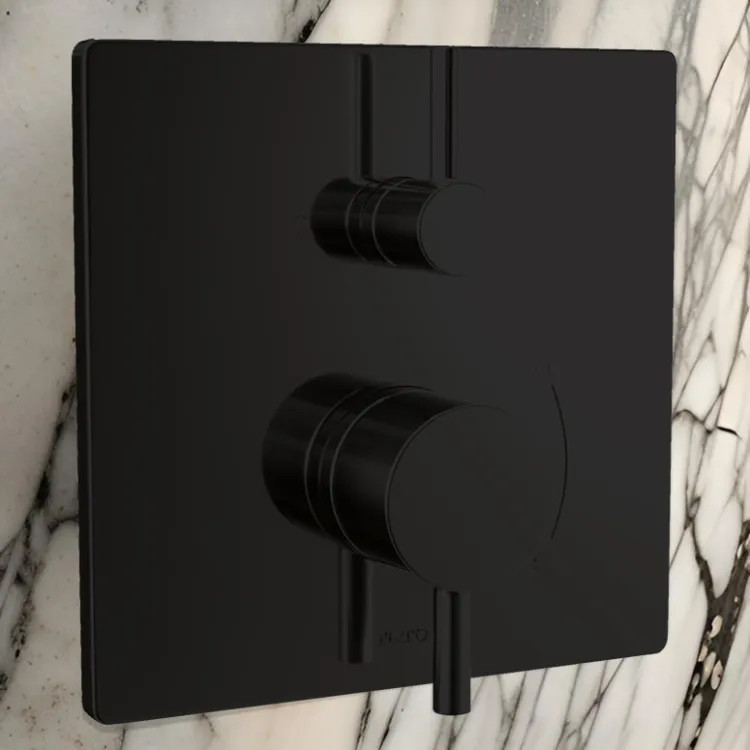 TOTO 7" Square Pressure Balance Valve Trim with Diverter, Lever Handles, Matte Black - TBV02802U#MBL