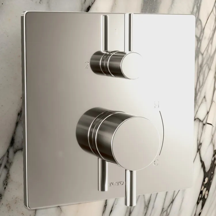 TOTO 7" Square Pressure Balance Valve Trim with Diverter, Lever Handles, Polished Nickel - TBV02802U#PN