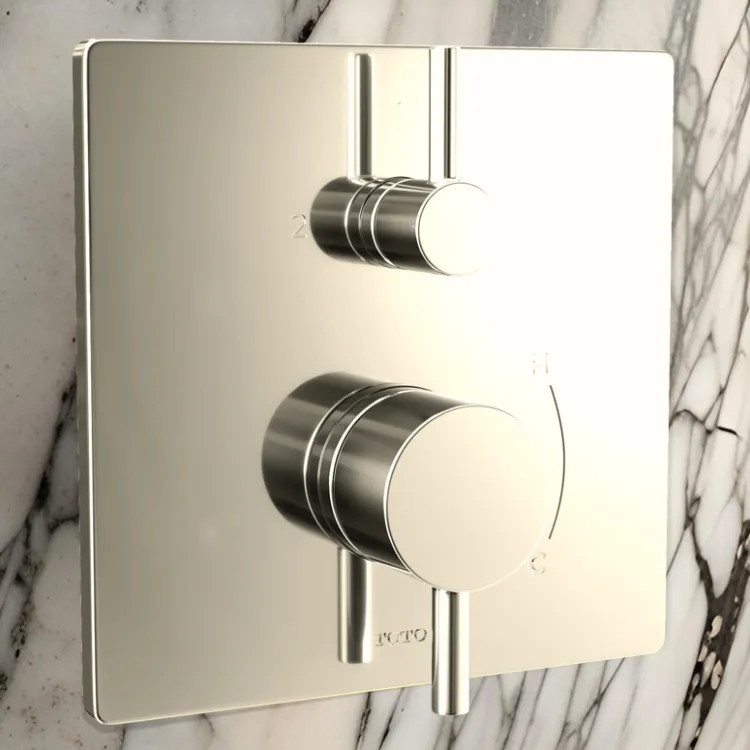 TOTO 7" Square Pressure Balance Valve Trim with Diverter, Lever Handles, Polished French Gold - TBV02802U#PFG
