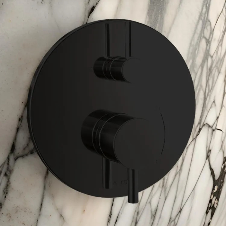 TOTO 7" Round Pressure Balance Valve Trim with Diverter, Lever Handles, Matte Black - TBV01802U#MBL