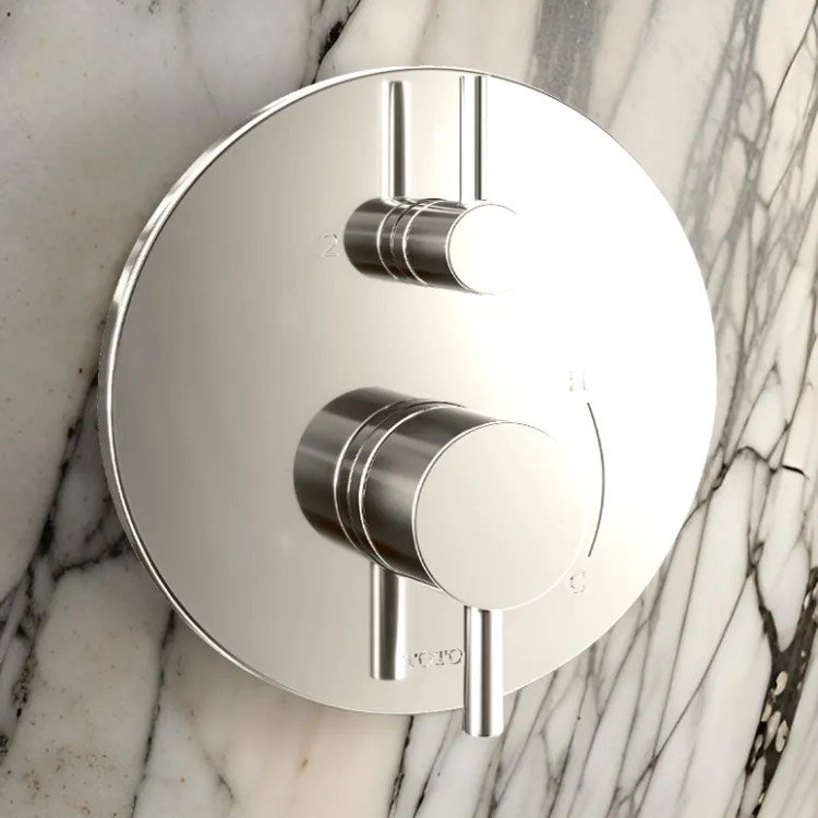 TOTO 7" Round Pressure Balance Valve Trim with Diverter, Lever Handles, Polished Nickel- TBV01802U#PN