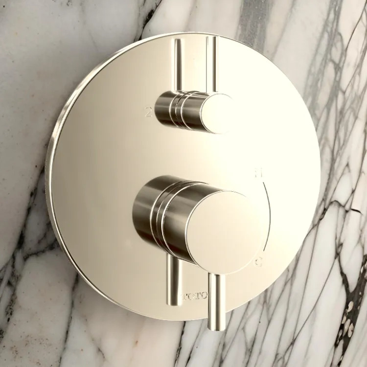 TOTO 7" Round Pressure Balance Valve Trim with Diverter, Lever Handles, Polished French Gold - TBV01802U#PFG
