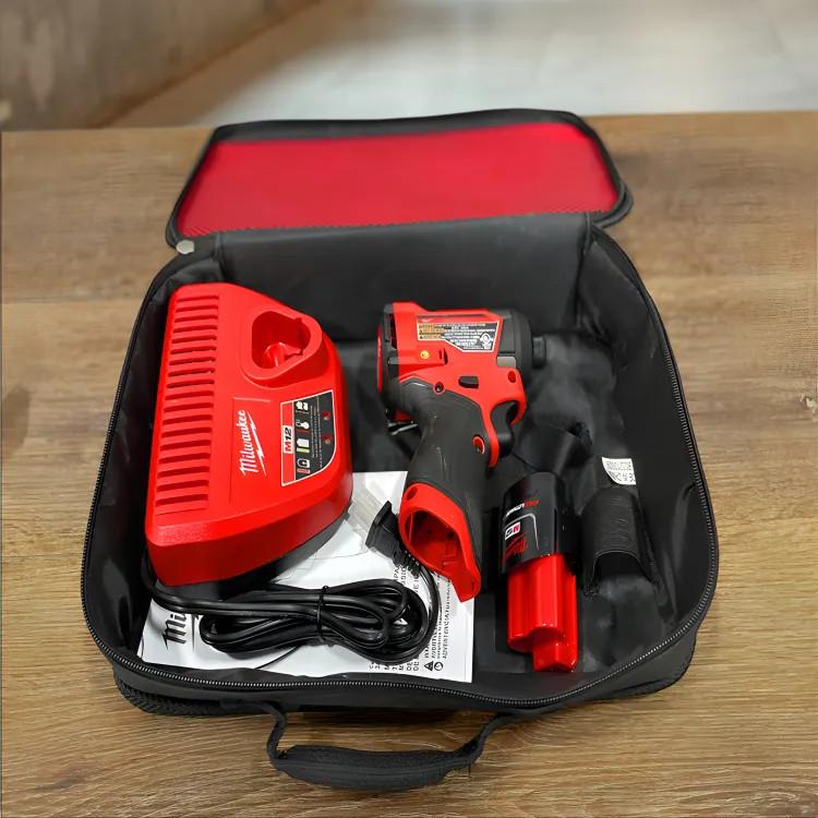 Milwaukee M12 FUEL Cordless Impact Driver Kit with 1/4" Hex Drive, 2.0Ah Battery, Charger and Contractor Bag - 3453-21