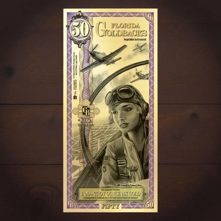 Goldback 50 Bill - Florida, Amor Patriae - 1/20th Troy Oz. 24K Gold Minted Bill
