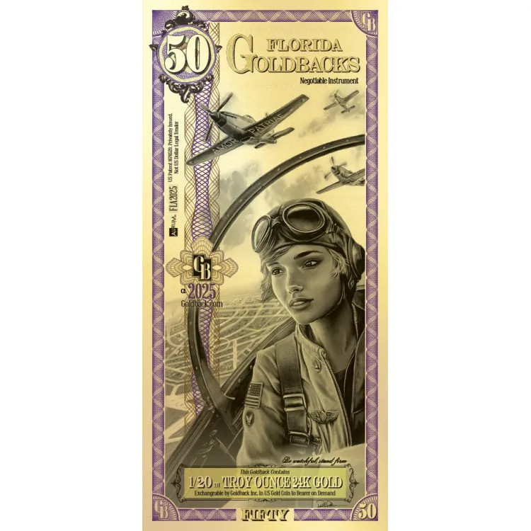 Goldback 50 Bill - Florida Amor Patriae - 1/20 Troy Oz. Gold Minted Bill