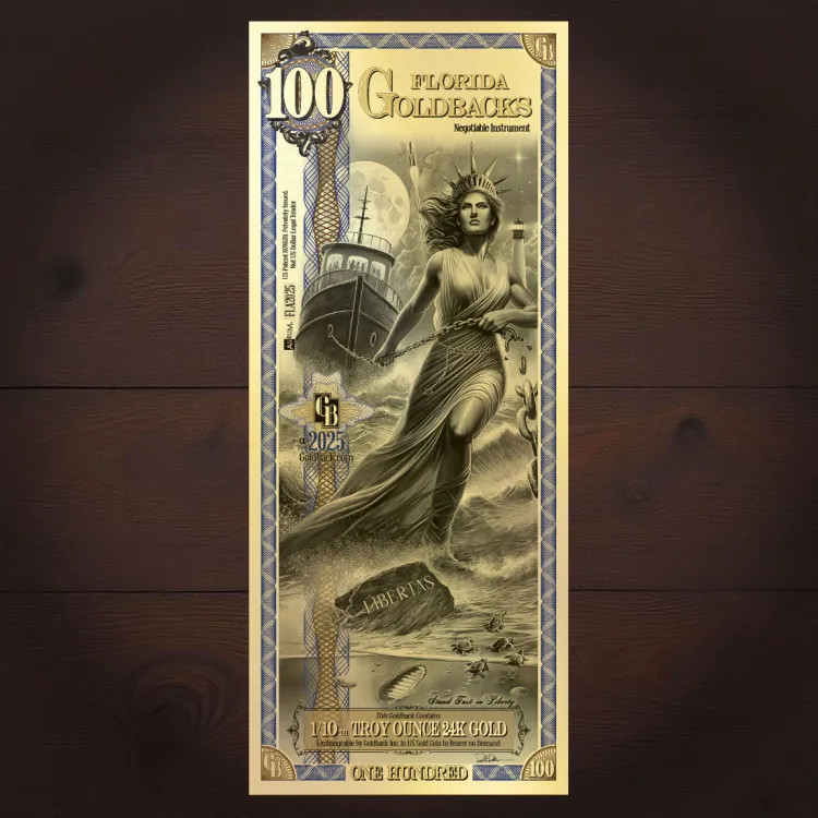 Goldback 100 Bill - Florida, Libertas - 1/10 Troy Oz. 24K Gold Minted Bill