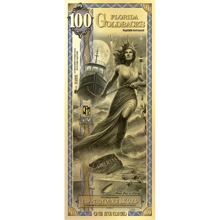 Goldback 100 Bill - Florida Libertas - 1/20 Troy Oz. Gold Minted Bill