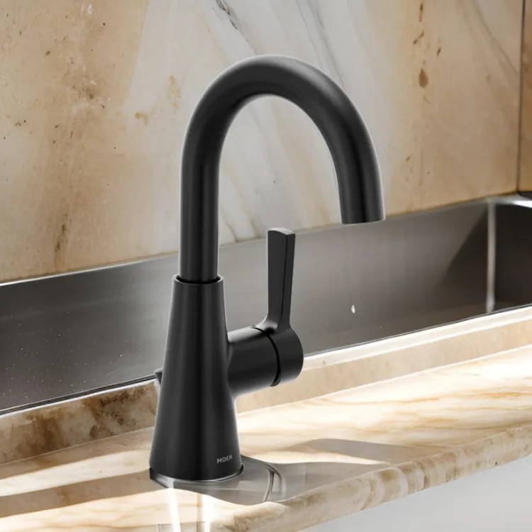 Moen Jase One Handle High Arc Bathroom Faucet, ADA, 1.2 GPM, Matte Black- 64430BL