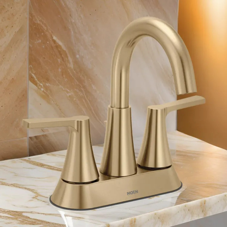 Moen Jase Two Handle Bathroom Faucet, High Arc, Centerset, ADA, 1.2 GPM, Bronzed Gold - 64432BZG