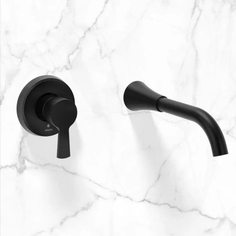 Moen Jase Wall Mount Tub Filler, One Handle, ADA, 8 GPM, Matte Black - WT430BL
