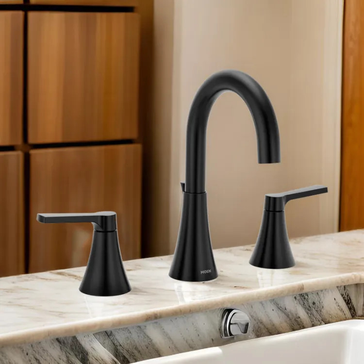 Moen Jase Two Handle Widespread Bathroom Faucet, High Arc, Duralock, ADA, 1.2 GPM, Matte Black - TV64433BL