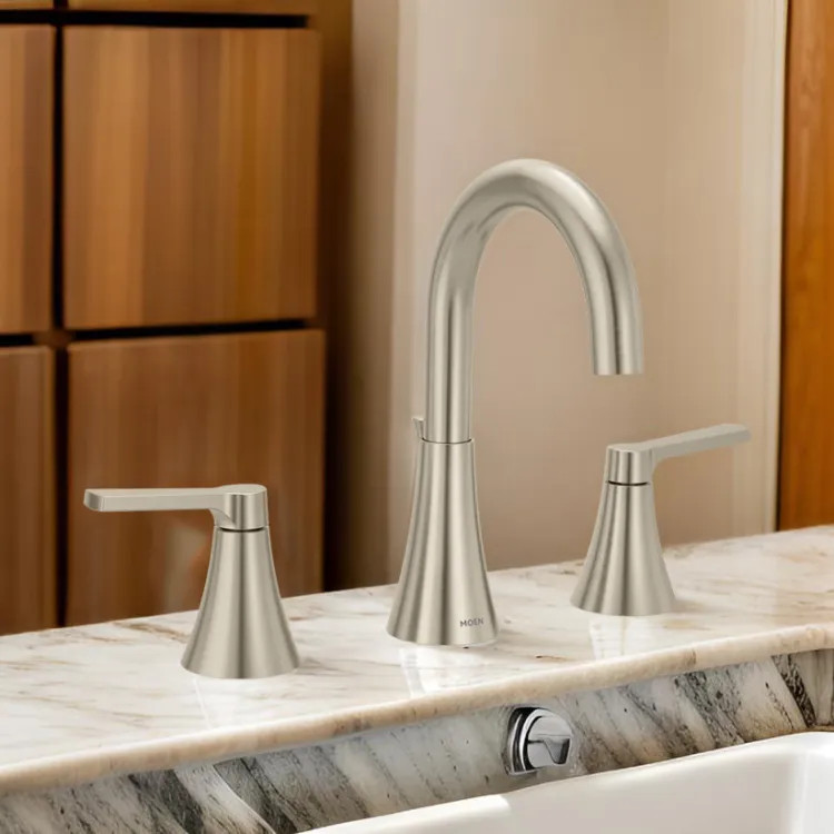 Moen Jase Two Handle Widespread Bathroom Faucet, High Arc, Duralock, ADA, 1.2 GPM, Brushed Nickel - TV64433BN