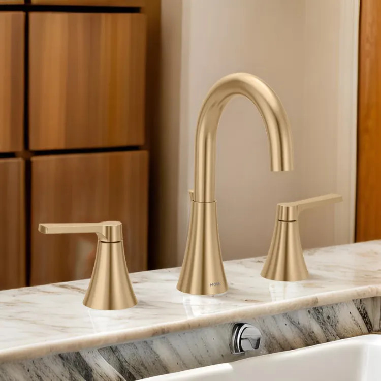 Moen Jase Two Handle Bathroom Faucet, Widespread, High Arc, Duralock, ADA, 1.2 GPM, Bronzed Gold- TV64433BZG